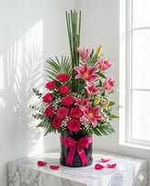 Hot Pink Rose and Stargazer Lily Birthday Flowers