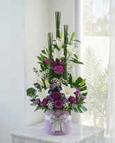 Purple Luxury Rose and White Lily Birthday Flowers