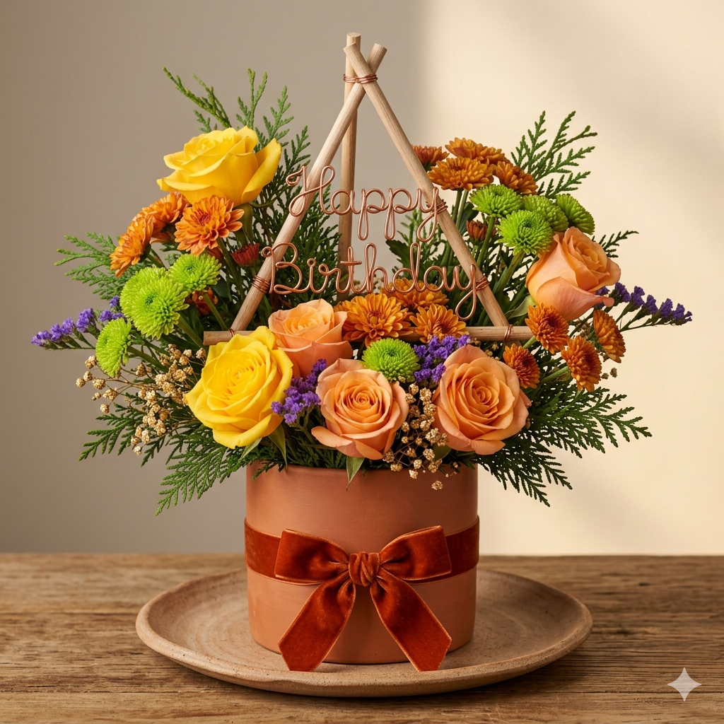 Happy Birthday Flower Arrangement — Fresh Roses