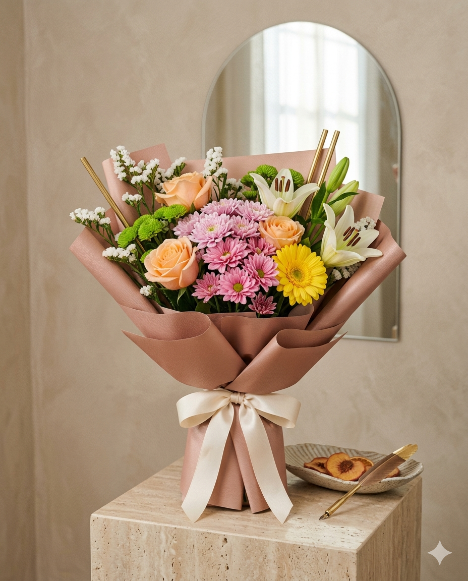 Fresh Mixed Birthday Flowers and Lily Bouquet