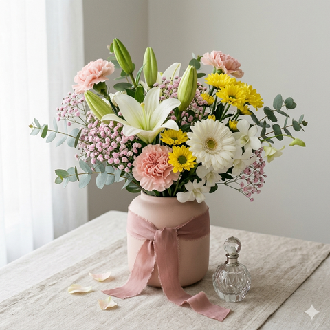 Pastel Lily & Daisy Vase — Fresh Birthday Flowers