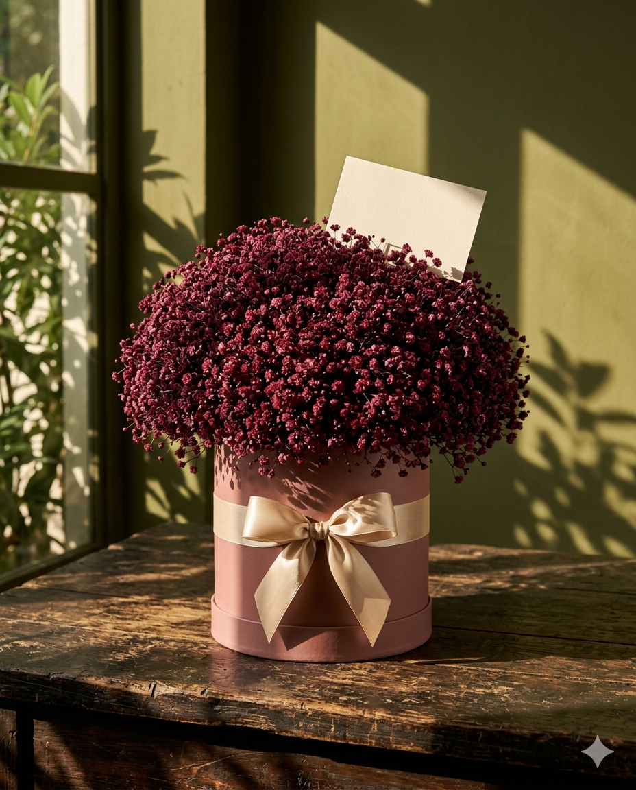 Burgundy Baby Breath Luxury Flower Box