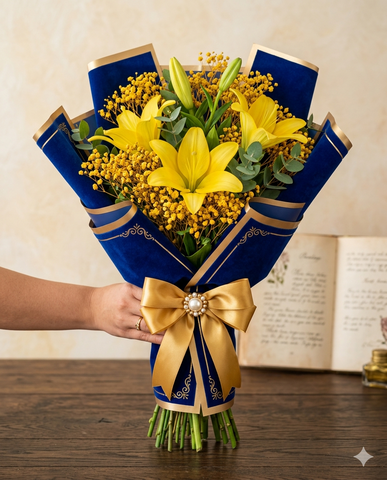Royal Yellow Lily & Mimosa Birthday Bouquet