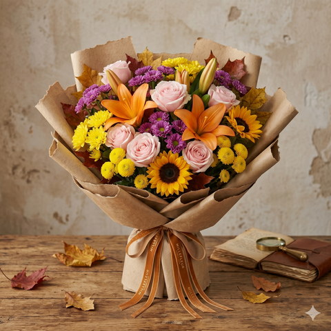 Autumn Harvest Bouquet | Sunflowers, Roses & Lilies