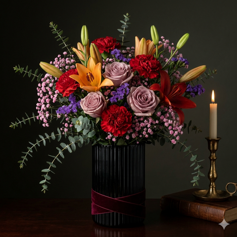 Dramatic Rose & Lily Vase — Luxury Anniversary Flowers