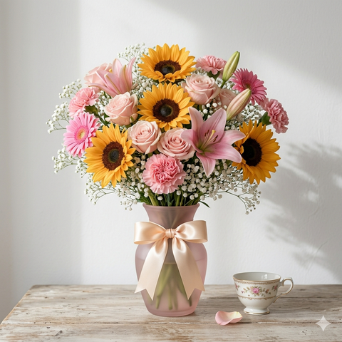 Pink Sunshine Mixed Flower Vase Arrangement