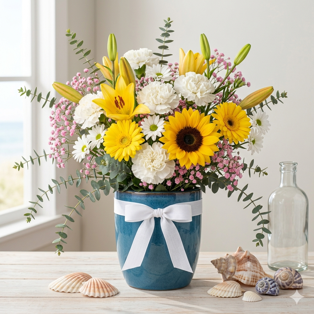 Sunny Sunflower & Lily Vase — Fresh Summer Flowers