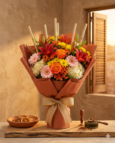 Vibrant Orange Rose and Festive Lily Bouquet