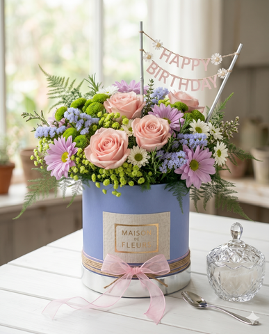 Birthday Flower Box – Pink Roses & Mixed Blooms Gift