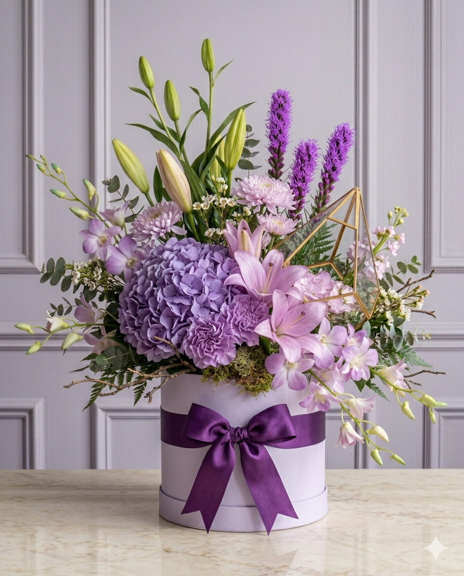 Luxury Lavender Hydrangea and Lilac Lily Box