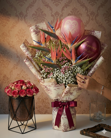 Pink Bird of Paradise Romantic Valentine Bouquet