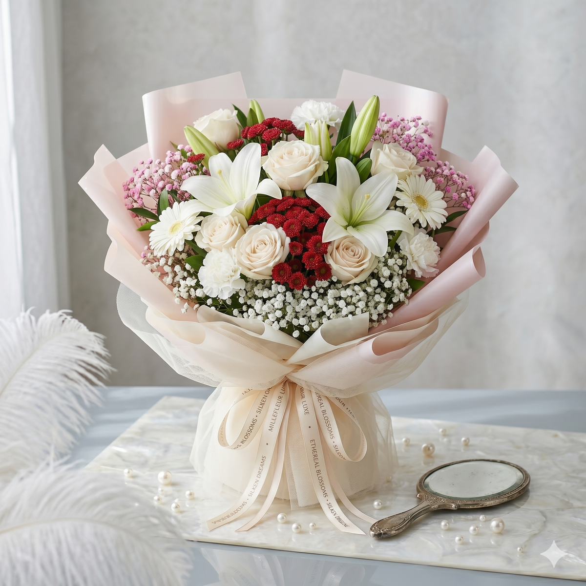 Blush White Rose & Lily Bouquet | Birthday Flowers