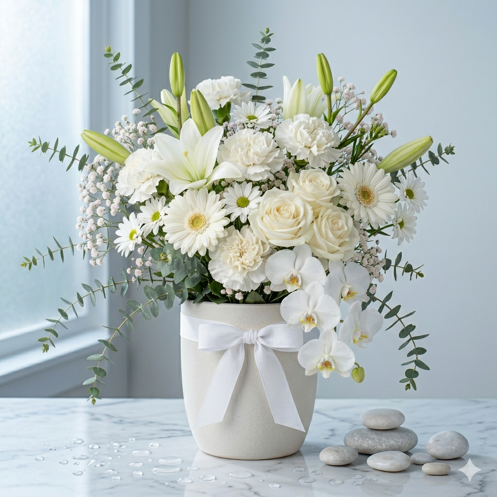White Mixed Flower Arrangement in Vase