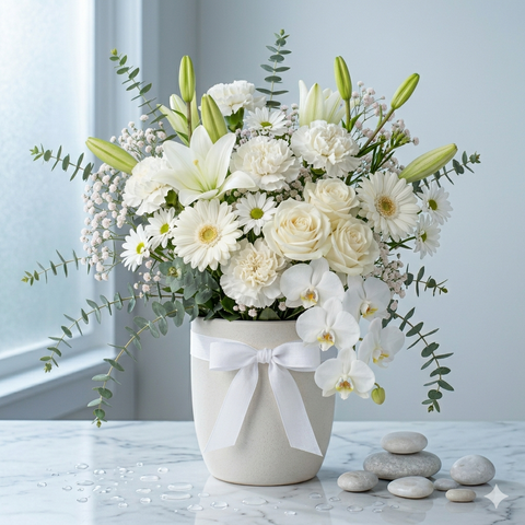 White Mixed Flower Arrangement in Vase