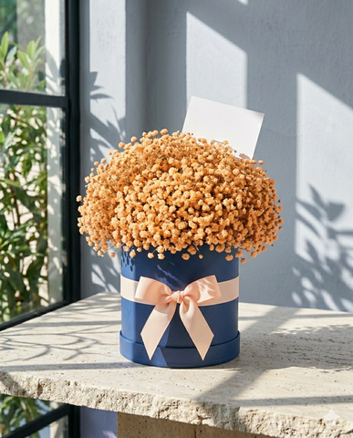 Peach Dried Flower Hat Box - Gift with Card | Floweree & Floweraura Style