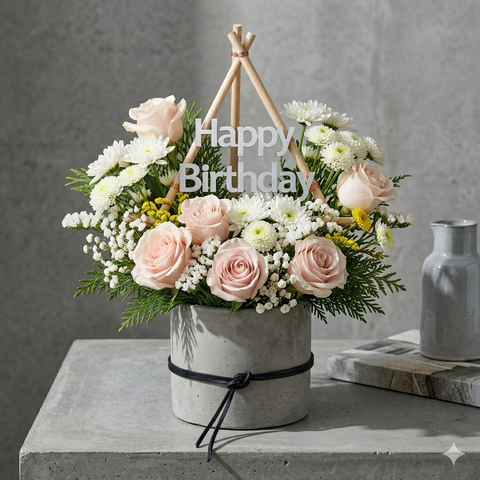 Minimalist Blush Rose Birthday Arrangement