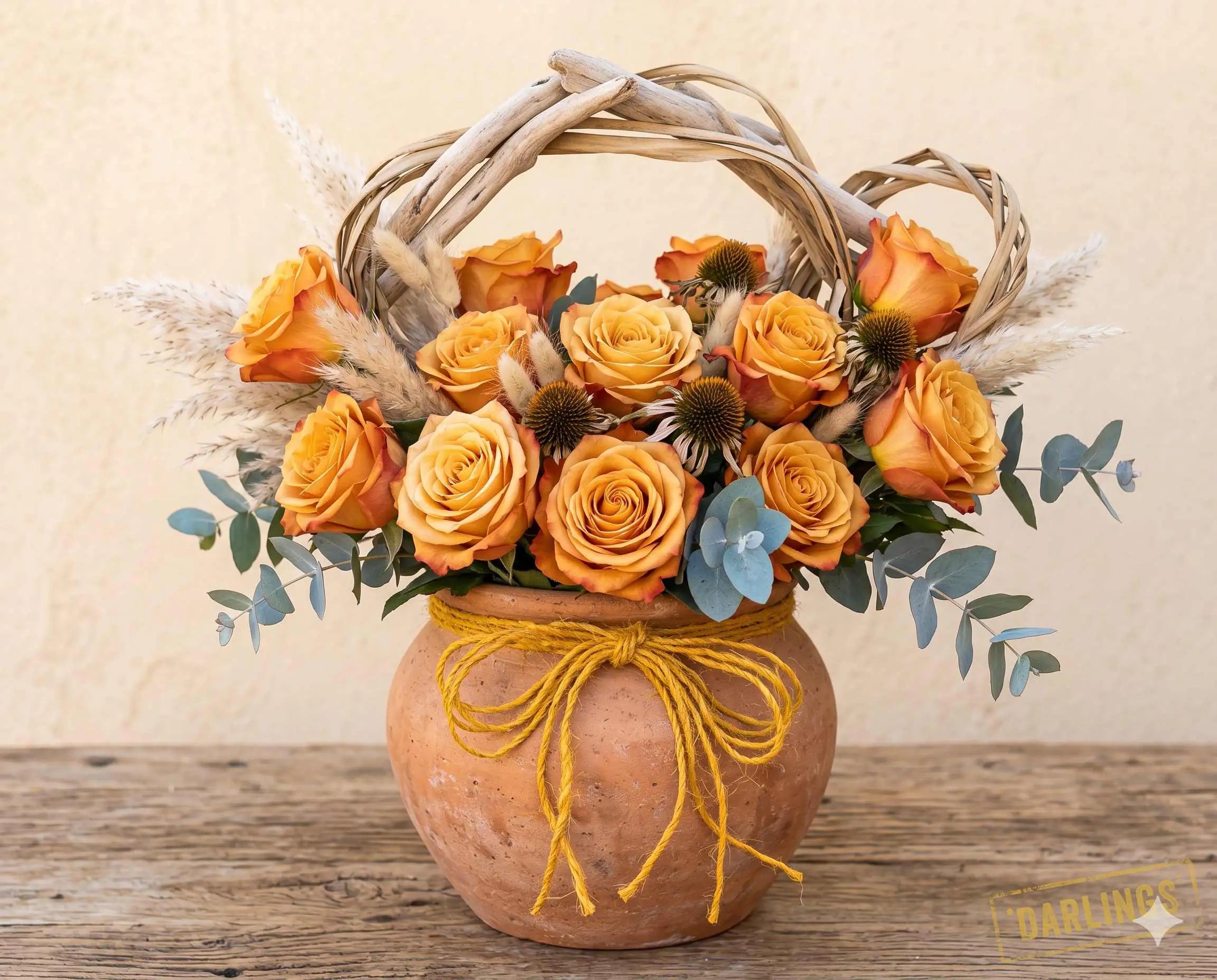 Boho Terracotta Floral Centerpiece with Orange Roses