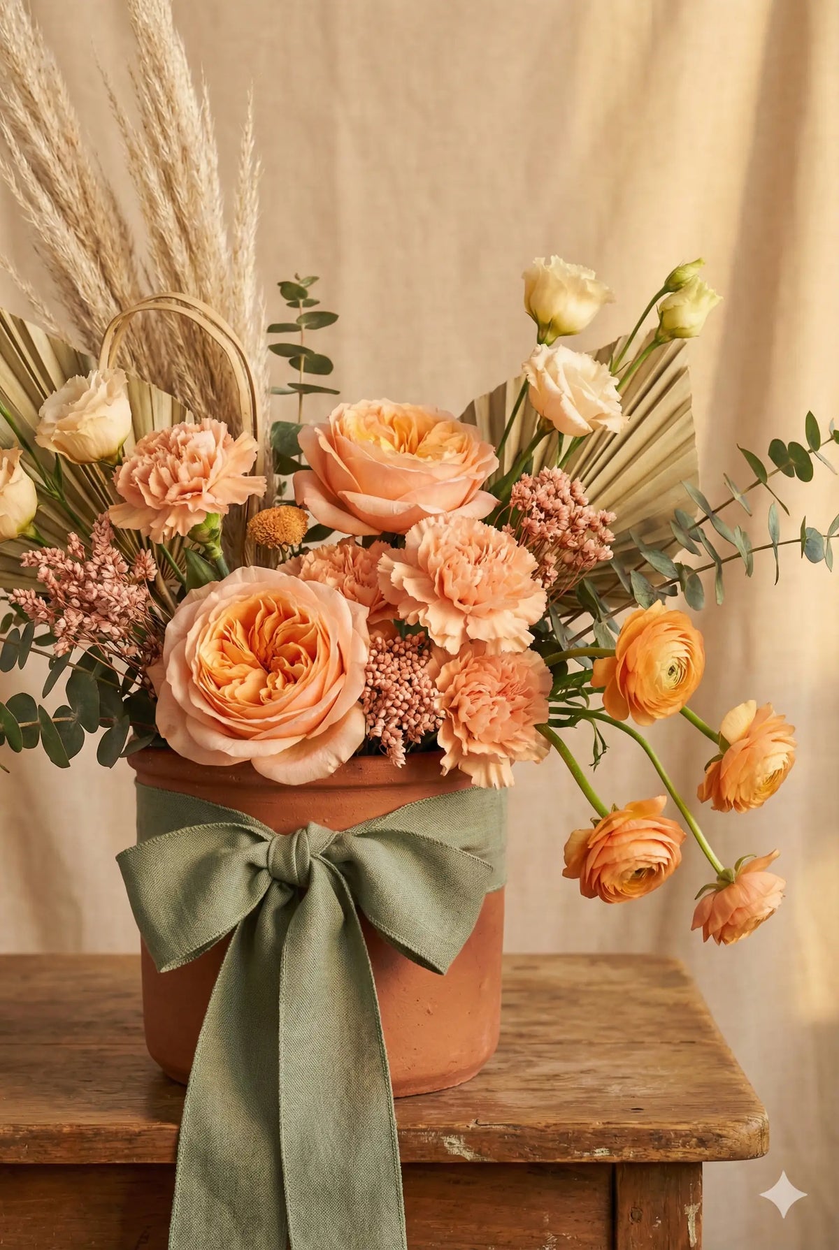 Boho Terracotta Pot Arrangement with Peach Roses