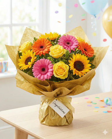 Bright Sunflower and Rose Congratulations Bouquet