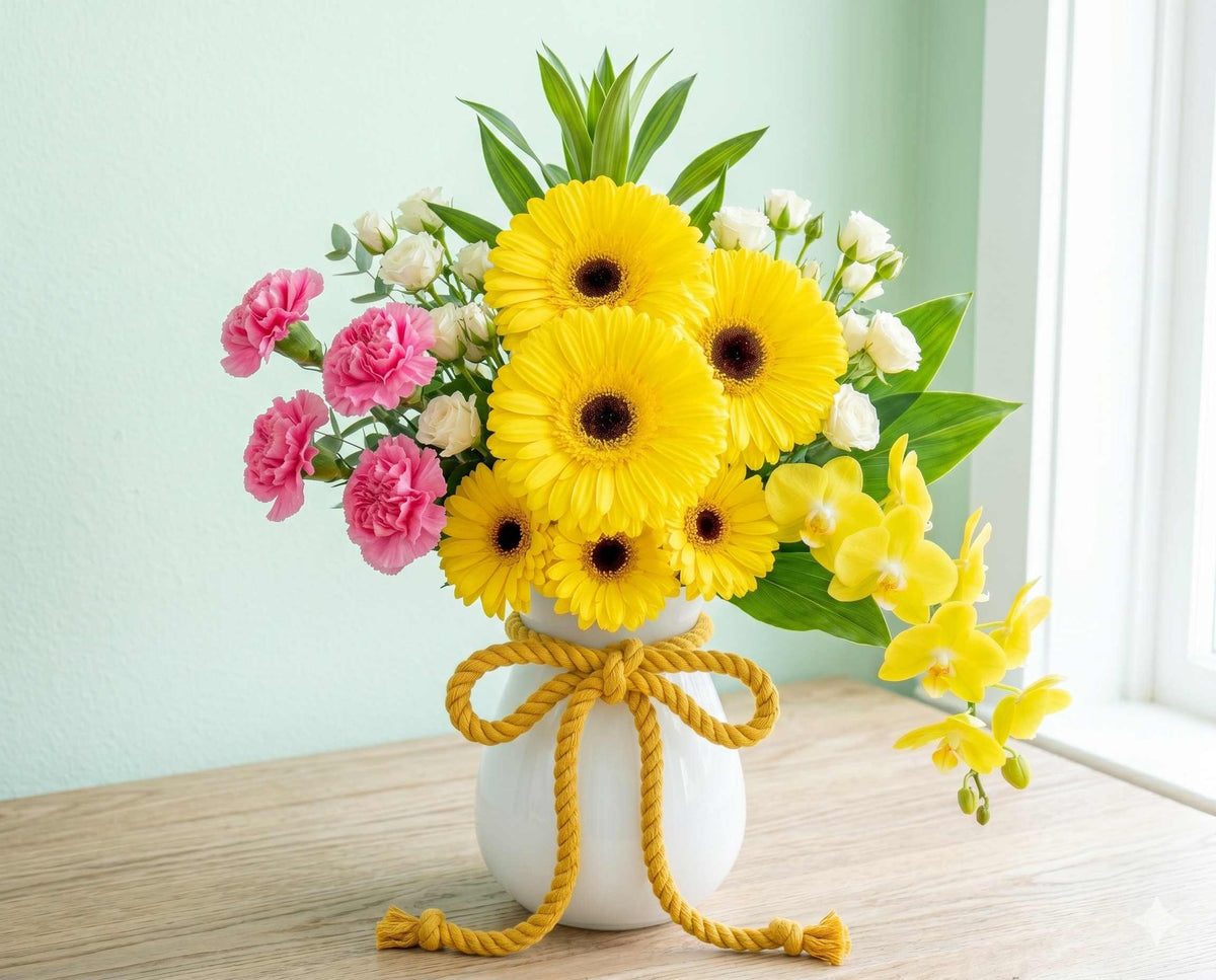 Cheerful Birthday Bouquet with Bright Yellow Gerberas