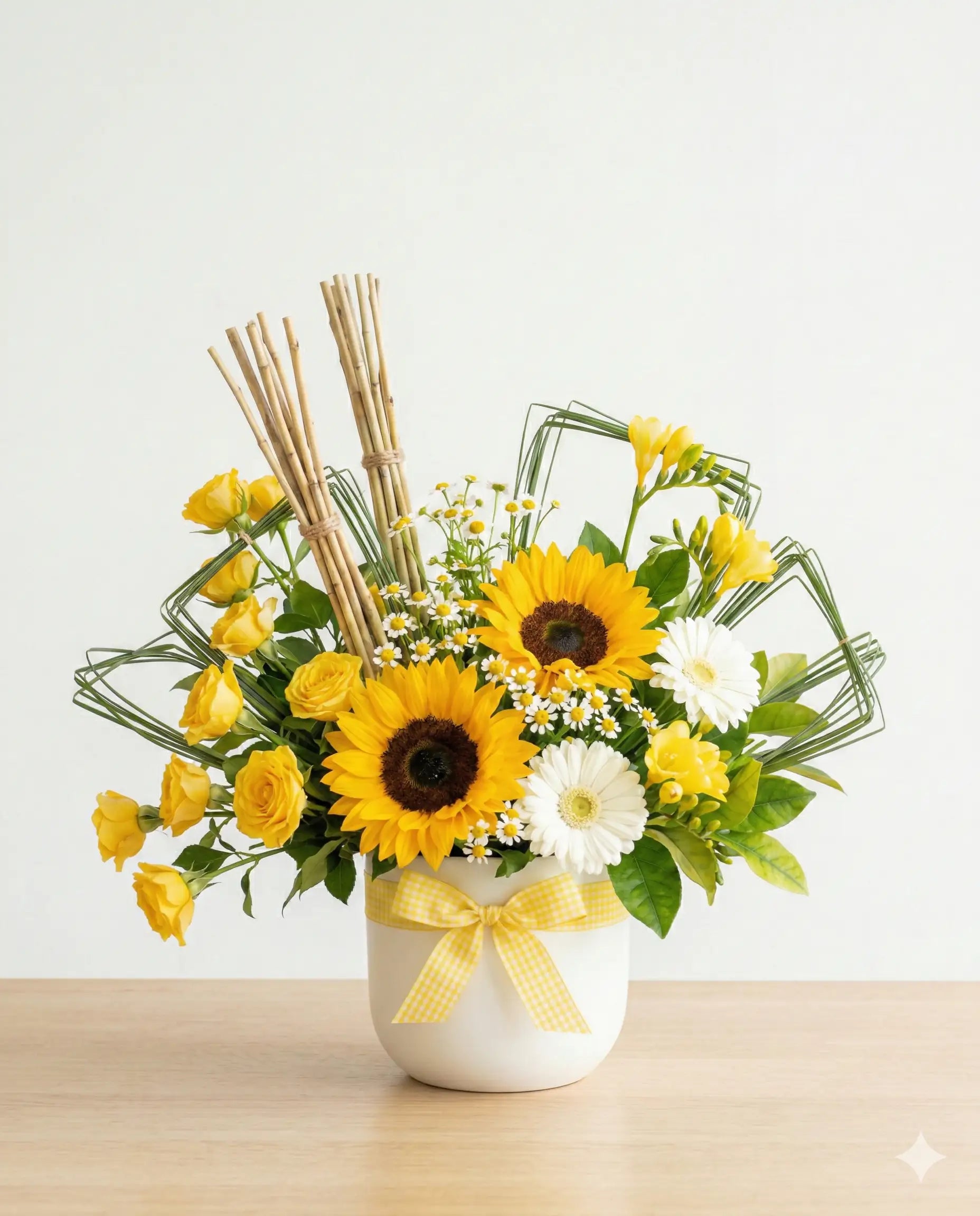 Cheerful Sunflower Birthday Bouquet in White Pot