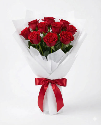 Classic 12 Red Roses Bouquet - Romantic Valentine Gift