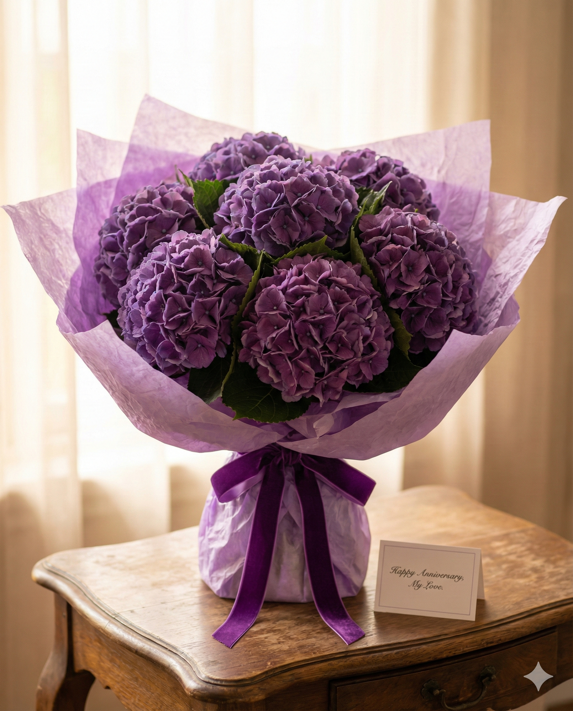 Deep Purple Hydrangea Bouquet - Romantic Anniversary Gift