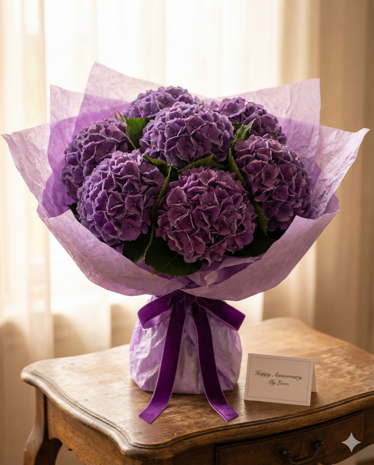 Deep Purple Hydrangea Bouquet - Romantic Anniversary Gift