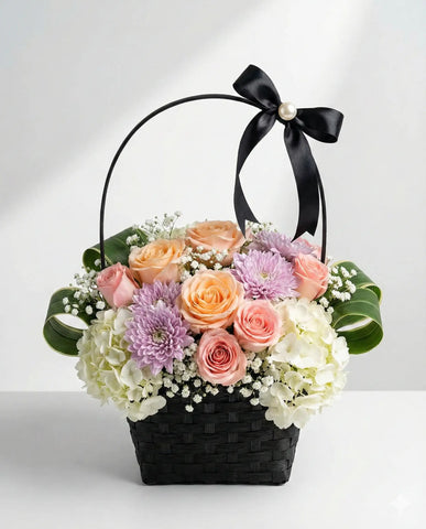 Elegant Pastel Mixed Flower Basket for Birthday Anniversary
