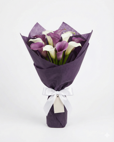 Elegant Purple & White Calla Lily Bouquet