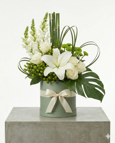 Elegant White Lily & Rose Sage Flower Box
