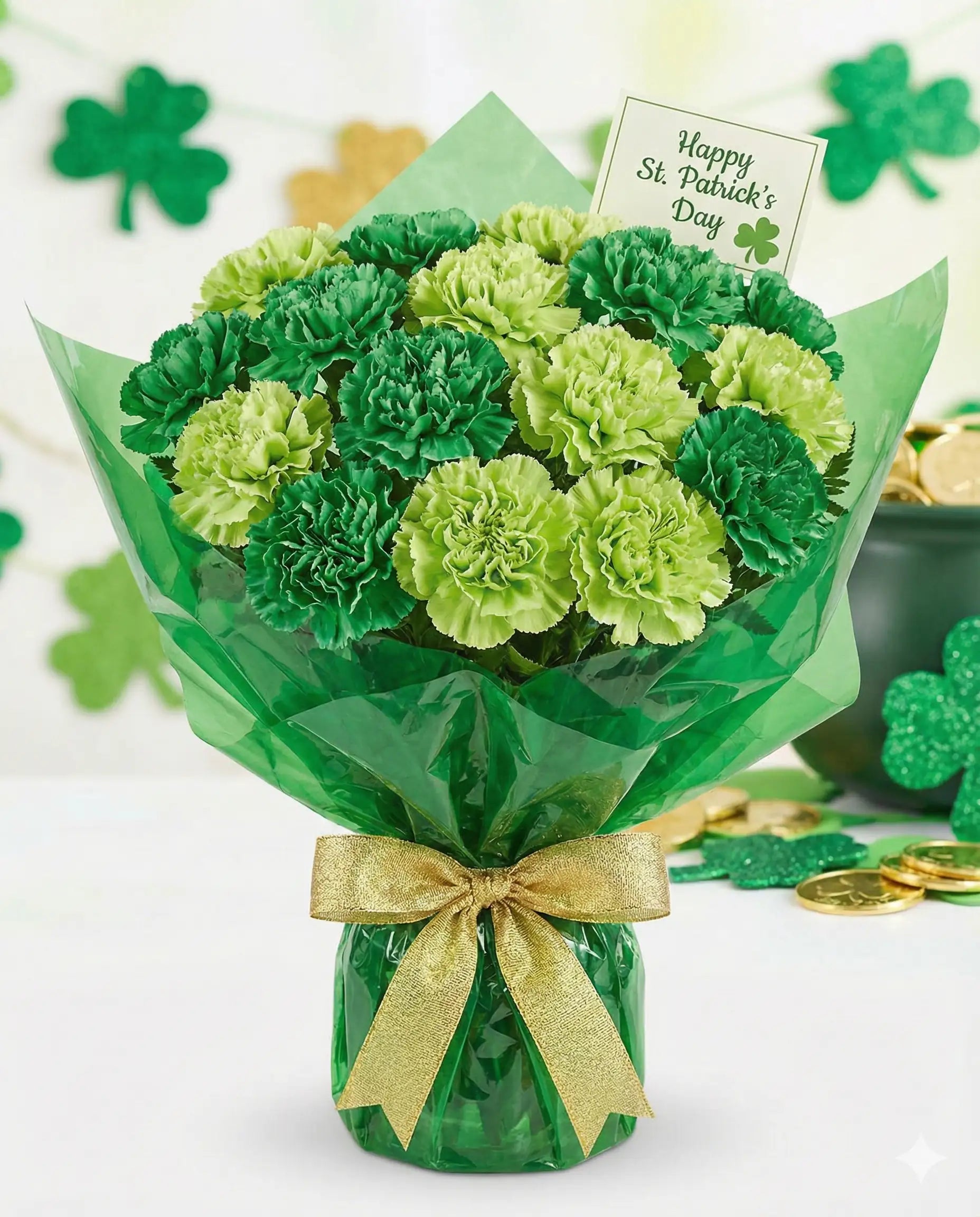 Festive Green Carnation Bouquet for St. Patrick's Day