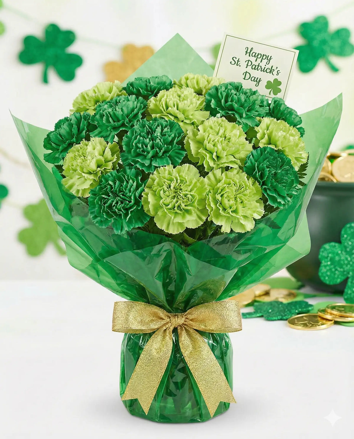 Festive Green Carnation Bouquet for St. Patrick's Day