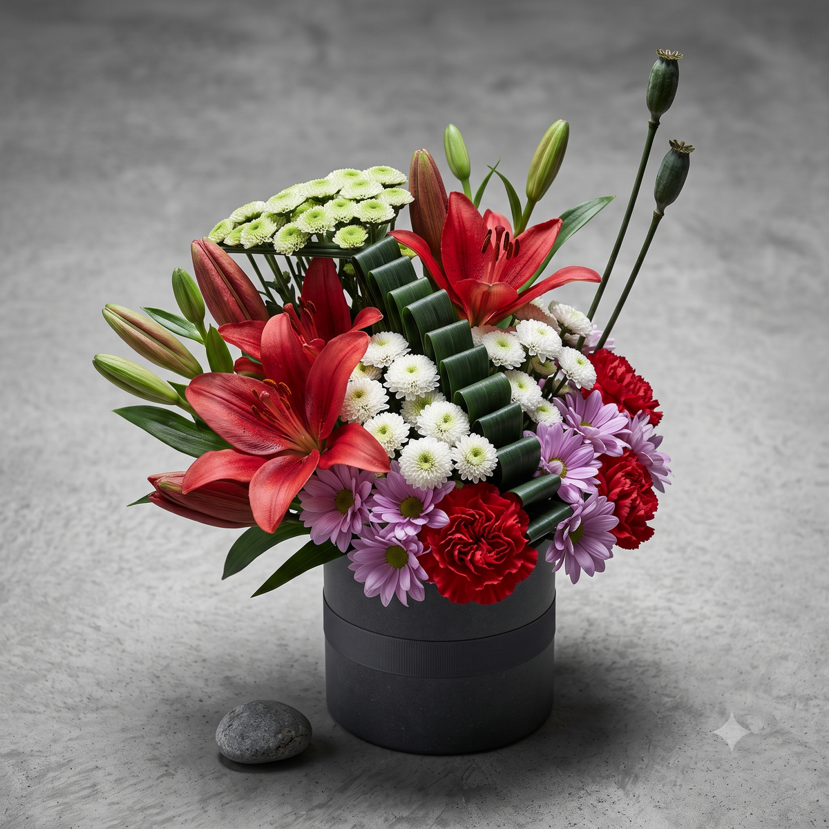 Luxury Red Lily and Carnation Flowers Bouquet