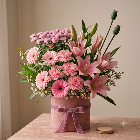 Luxury Pink Lily and Gerbera Flowers Bouquet