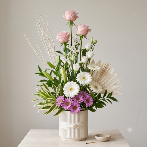 Luxury Pink Roses and White Daisies Arrangement