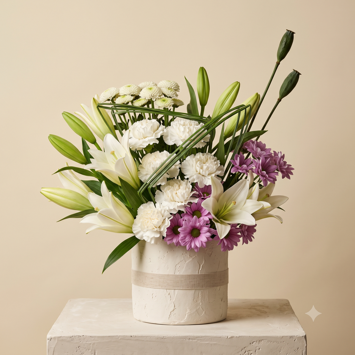 Luxury White Lily and Purple Daisy Flowers Bouquet
