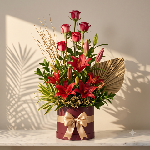 Luxury Red Roses and Lilies Gift Box