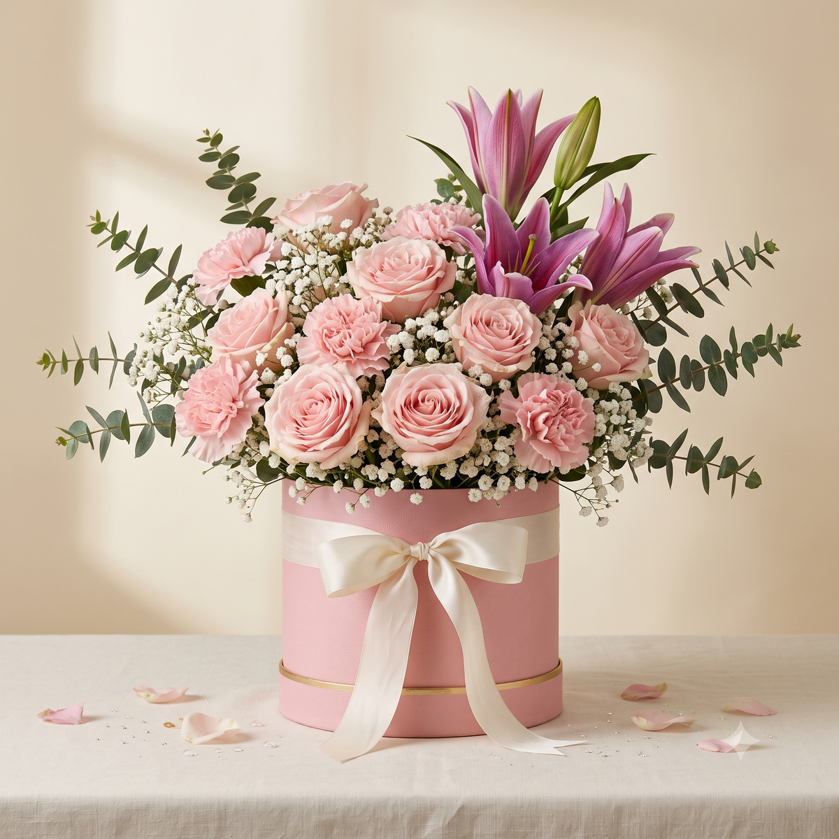 Luxury Pink Lily and Rose Flower Box