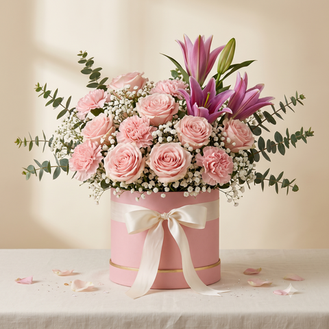 Luxury Pink Lily and Rose Flower Box