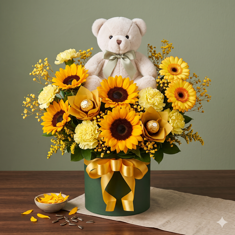 Sunflower Candy Bouquet with Teddy Bear