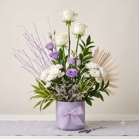 Luxury White Roses and Lilac Arrangement