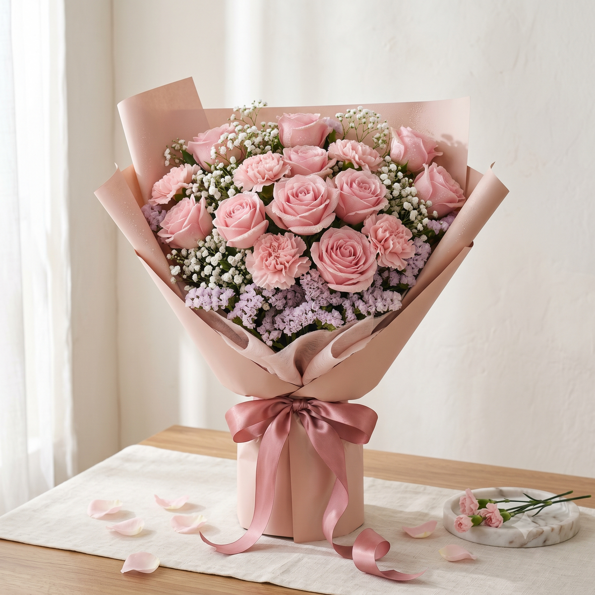 Luxury Pink Bouquet with Anniversary Roses