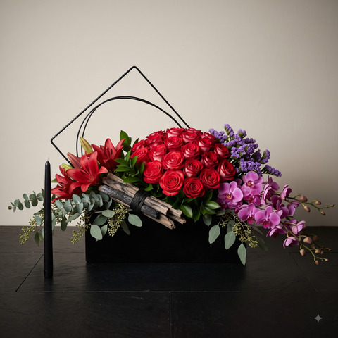Luxury Red Rose & Cascading Orchid Flowers Bouquet