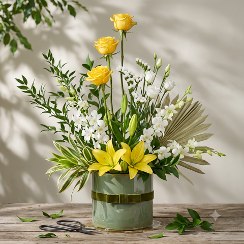 Luxury Yellow Roses and Lilies Arrangement
