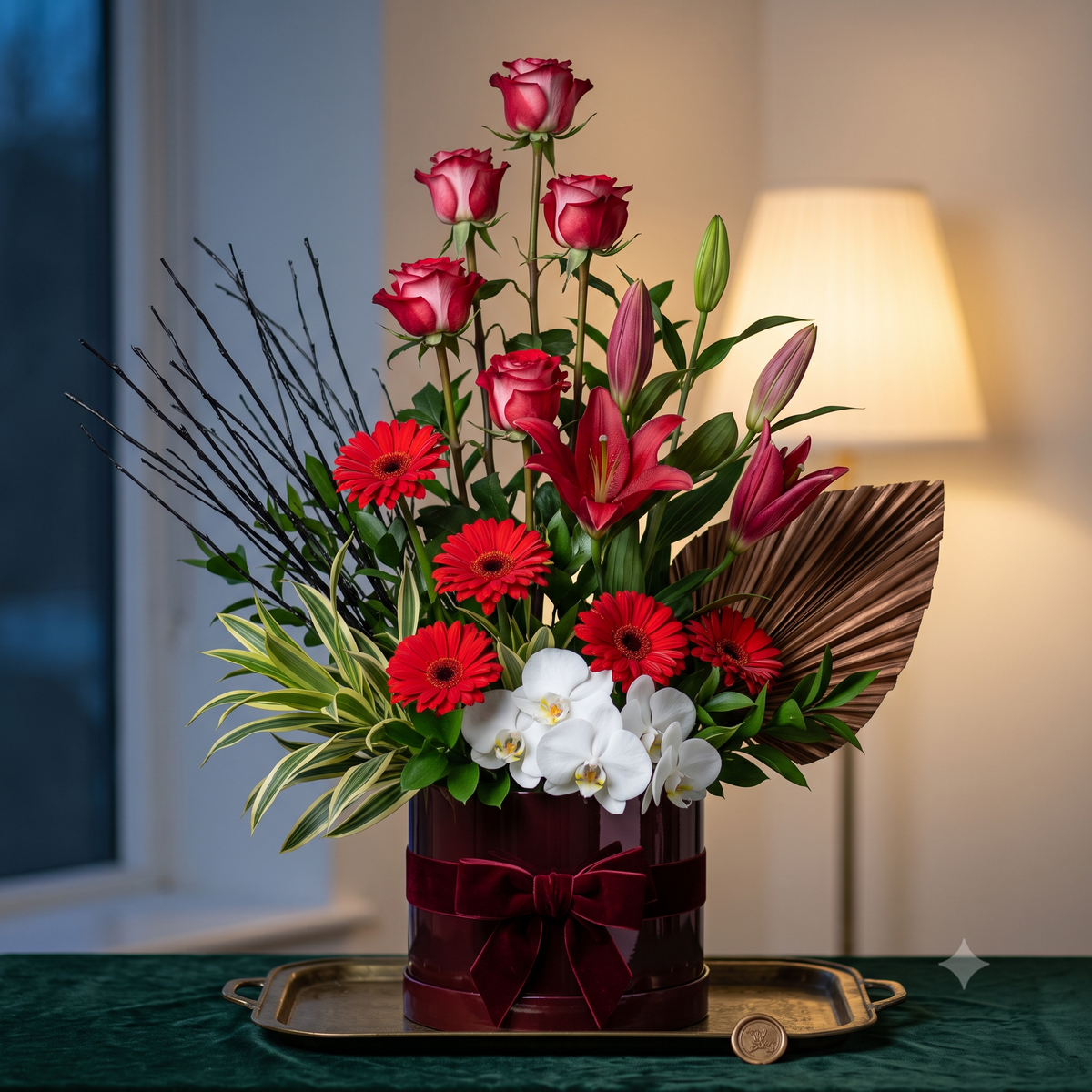 Luxury Red Roses and Lilies Arrangement