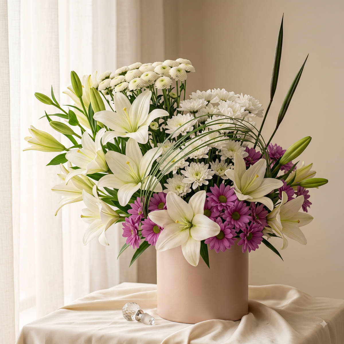Luxury White Lily and Purple Daisy Flowers Bouquet