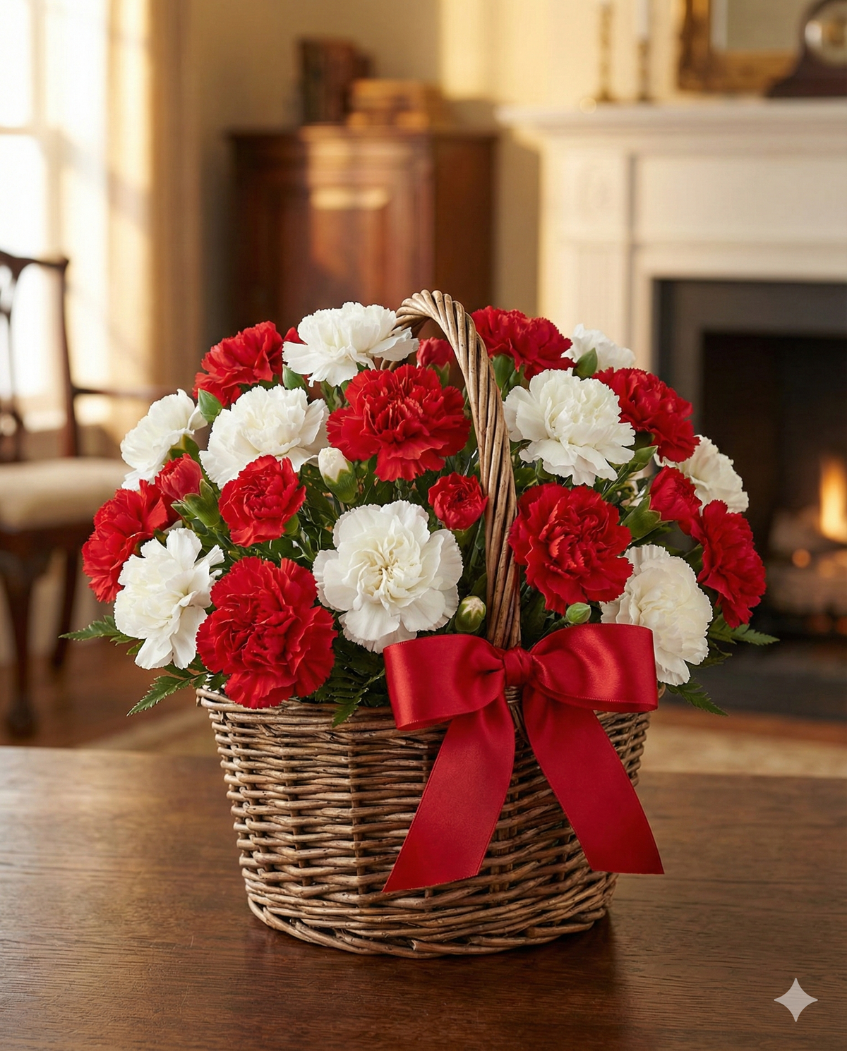 Red and White Carnation Basket - Anniversary Gift