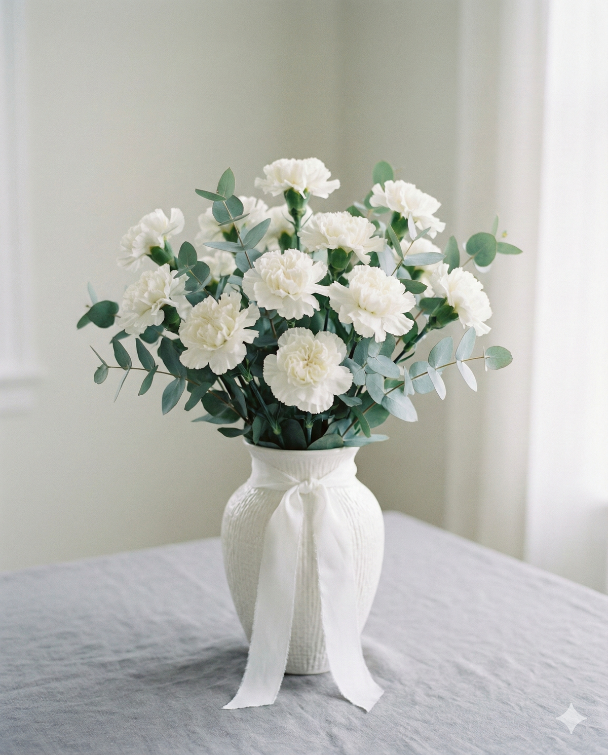 Peaceful White Carnation Sympathy Bouquet in Vase