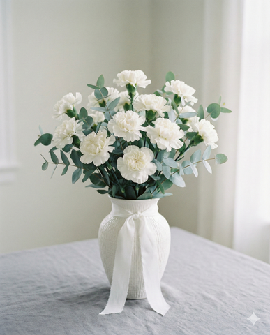 Peaceful White Carnation Sympathy Bouquet in Vase